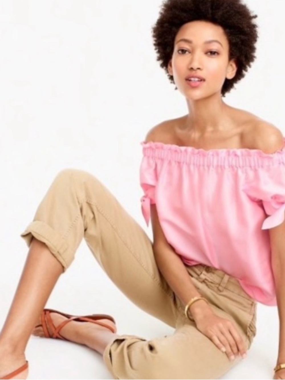 J. Crew Ruffled Pink Off-Shoulder Blouse